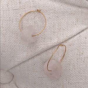 Real Rose Quartz Hoop Earrings